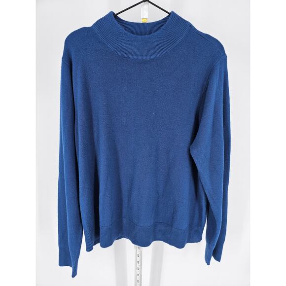 Elisabeth Williams Womens Sz PXL Petite Mock Neck Sweater Solid Blue - Picture 1 of 6